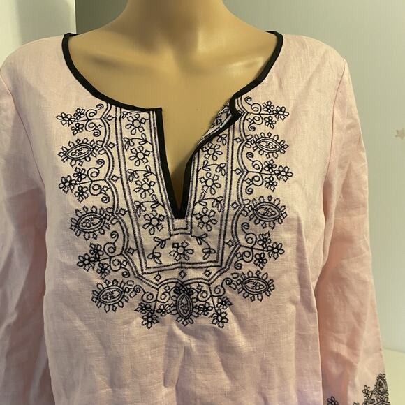 VTG Richard Malcom 100% IrishLinen Embroidered LongSleeve Tunic Blouse EUC 12 - Picture 6 of 8